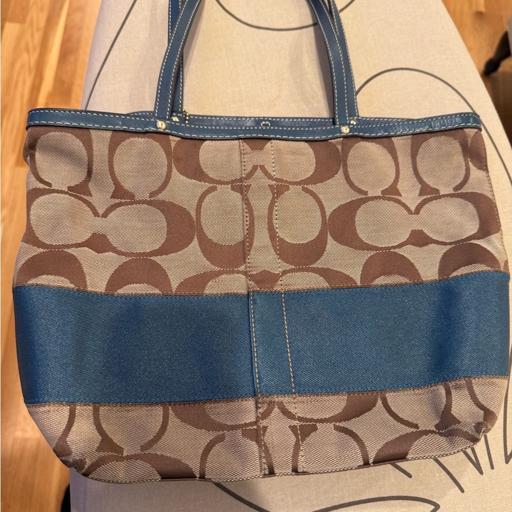 Stylish Coach Blue and Brown Women's Tote Bag
